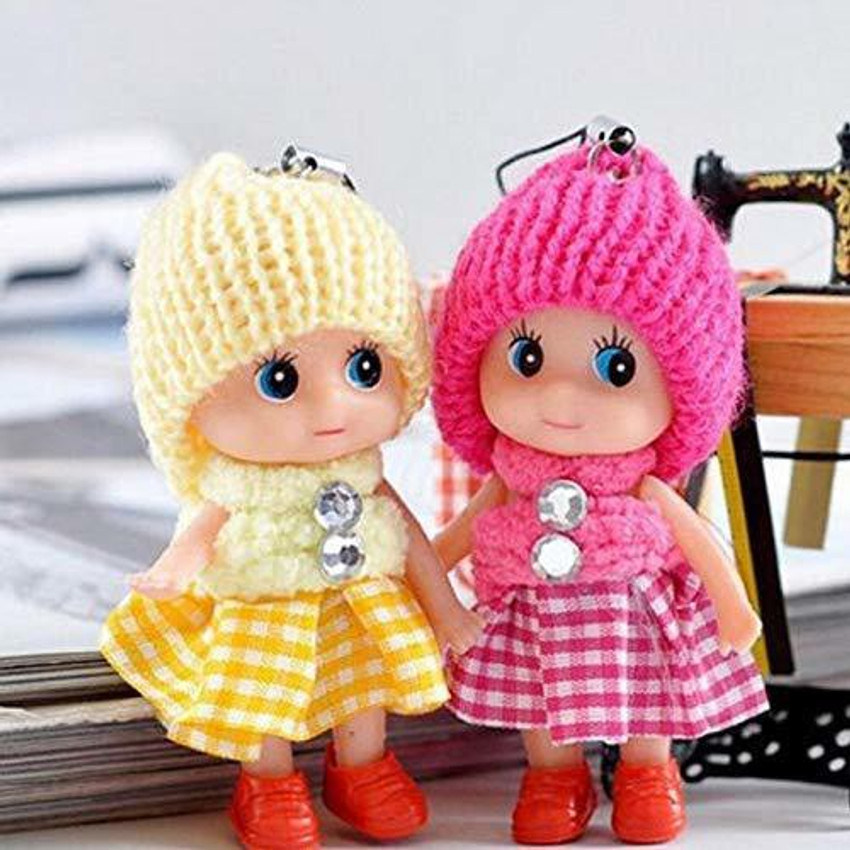 Windup 4 Cute Mini Soft Toy Dolls for keychain and mobile phone Multicolour 9CM Set of 4 4 Cute Mini Soft Toy Dolls for keychain and mobile phone