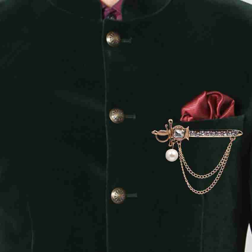 Adorn Golden Crystal Rhinestone Sword Chain Brooch For Men Brooch