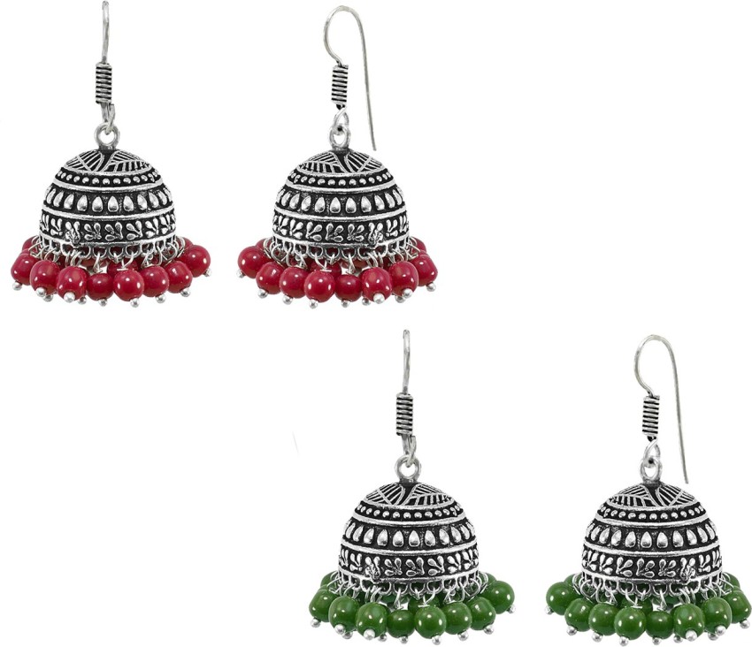 Buy Jewelopia Oxidised Jhumki Combo Silver Earrings German Silver