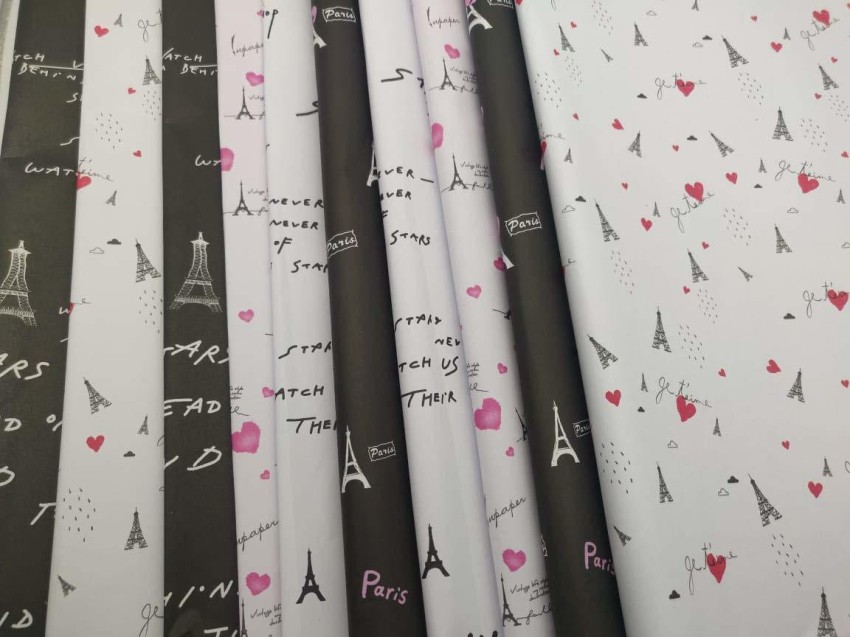 Eiffel Towers and Flowers Red and Black Wrapping Paper Sheets