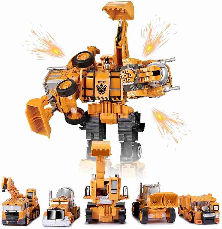 ALLAMWAR 5 in 1 Robot Toys 5 Trucks Convert to 5 Mini Robots or
