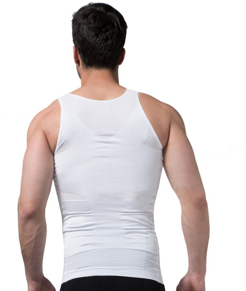 Olsic Men White Solid Nylon, Spandex Body Shaper S