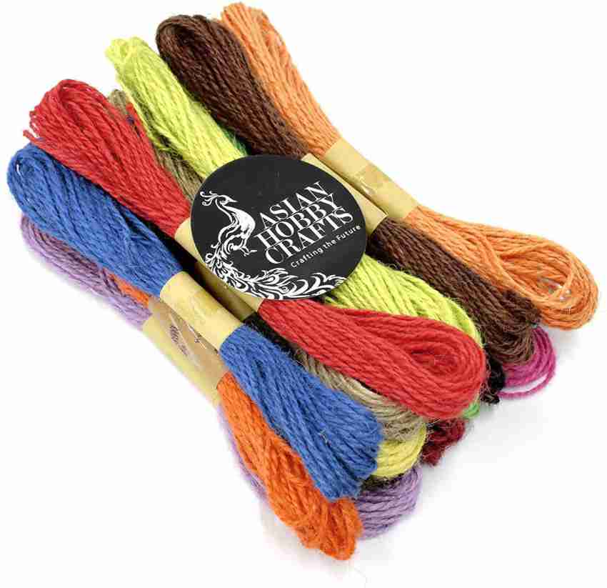ASIAN HOBBY CRAFTS Jute Thread Twine Cord,: Set of 12: Multicolor : (Thick:  2mm, Length: 120m (10m Each Color) - Jute Thread Twine Cord,: Set of 12:  Multicolor : (Thick: 2mm, Length
