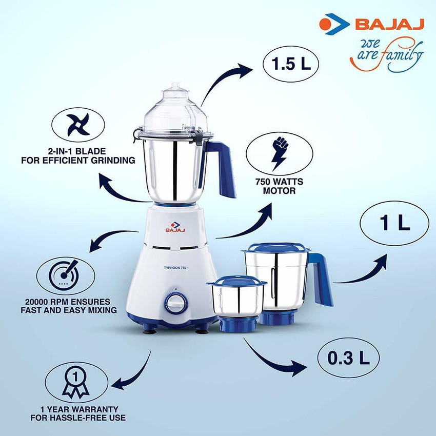 Bajaj typhoon mixer grinder hotsell