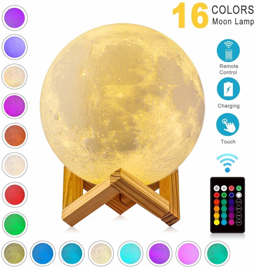 XERGY Moon Lamp 15 cm 3D Moon Lamp Remote & Touch Control 16 Colors Led 3D  Print Moon Night Light with USB Charging for Gift Birthday Table Lamp Price  in India - Buy XERGY Moon Lamp 15 cm 3D Moon Lamp Remote & Touch Control 16  Colors