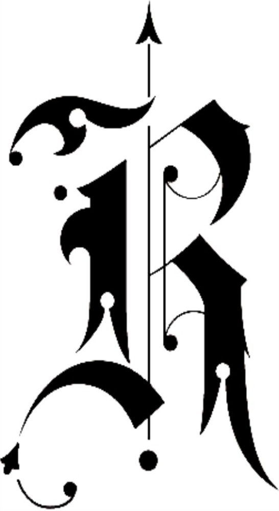 Tattoo style letter R with relevant symbols incorporated Art Print   Barewalls Posters  Prints  bwc2884489
