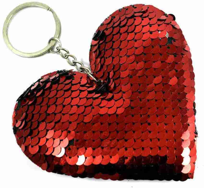 Pink Glitter Resin Heart Key Chain Sequins Filled Keychain with Pearl Charm  for