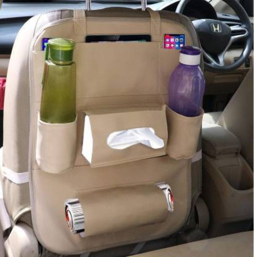 RD Universal PU Leather Car Auto Seat Back Organizer Multi Pocket Travel  Storage Beg with Hangers, Tissue Paper and Bottle Holder-Beige Colour For  Tata Nexon ( Pack of 1) Car Storage Bag