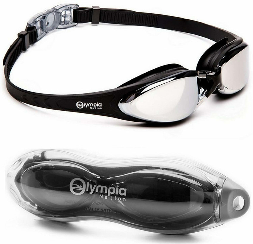 Olympic Nation Pro Swim Goggles Black With Mirrored Lenses