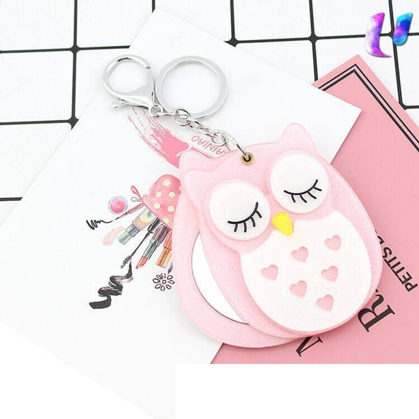 R H lifestyle Owl Shape Acrylic Mirror Sliding Keyring Key Chain