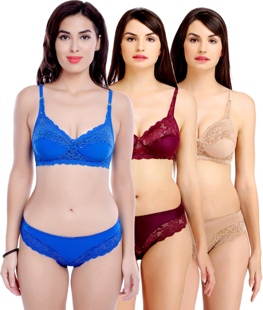 Buy FASHION COMFORTZ Lace Minimizer bra - 3 Lingerie Set Online at Low  Prices in India 