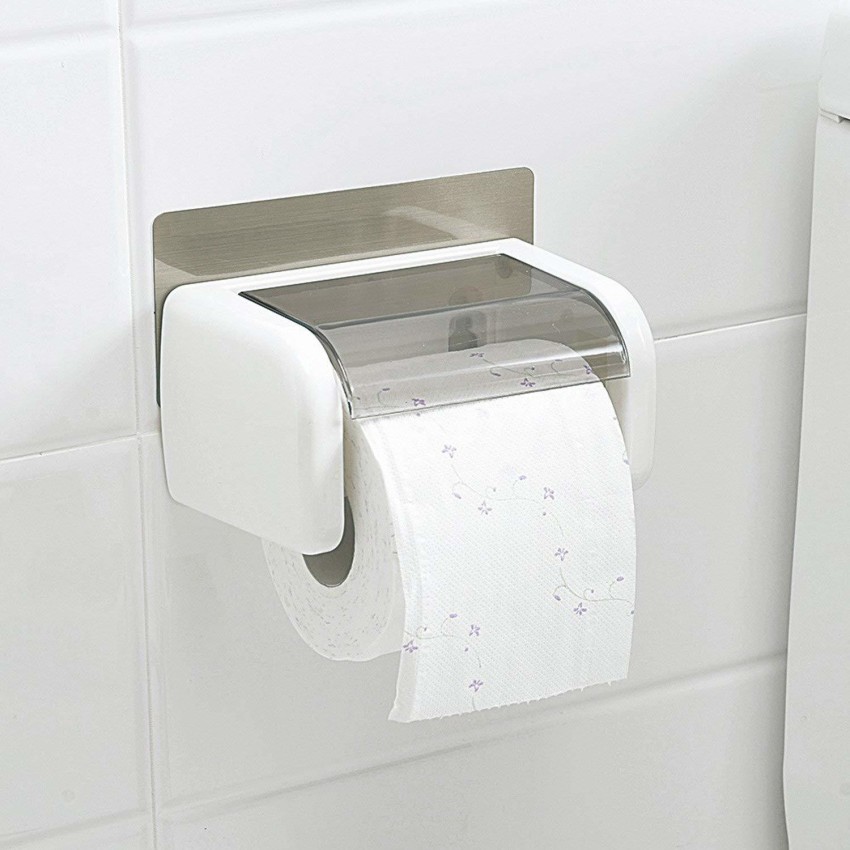 Toilet Roll Paper Holder with Shelf - Wall Mounted Self Adhesive 2 in 1  Bathroom Toilet Paper Holder with Metal Aluminum Shelf Have Two  Installation