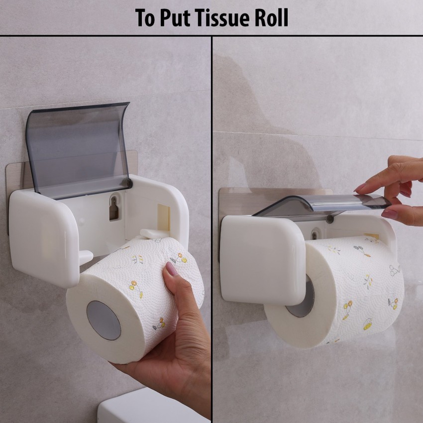 Toilet Roll Paper Holder with Shelf - Wall Mounted Self Adhesive 2 in 1  Bathroom Toilet Paper Holder with Metal Aluminum Shelf Have Two  Installation