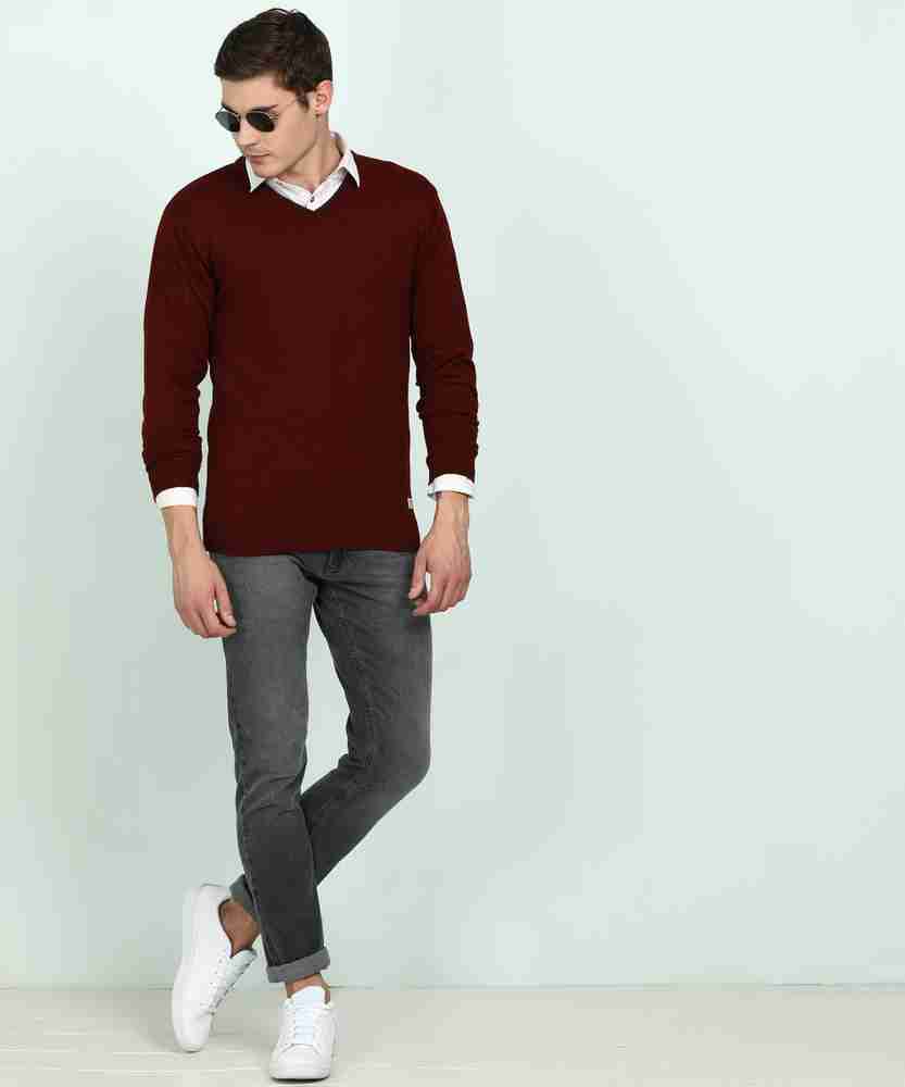 Maroon sweater mens outfit store