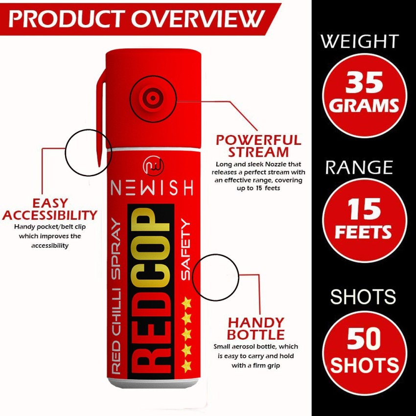 Buy Newish Metal Powerful Pepper Spray Self Defence for Women Shots 50 (35  gm / 55 ml) (Red) Online - Get 34% Off