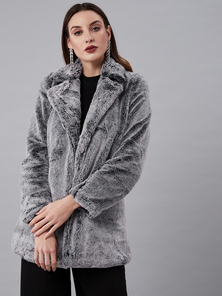 ATHENA Faux Fur Solid Coat - Buy ATHENA Faux Fur Solid Coat Online