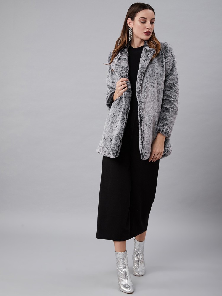 ATHENA Faux Fur Solid Coat - Buy ATHENA Faux Fur Solid Coat Online