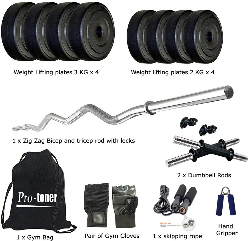 Muskular 20 kg plates with 3 top rods with accessories home gym combo