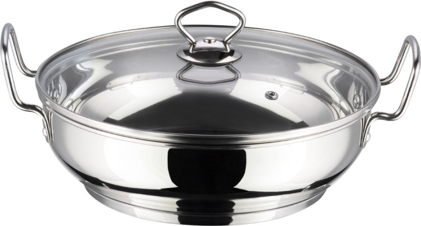 Vinod Cookware Stainless Steel Kadai with Lid 3.7 Liters, IKD 26