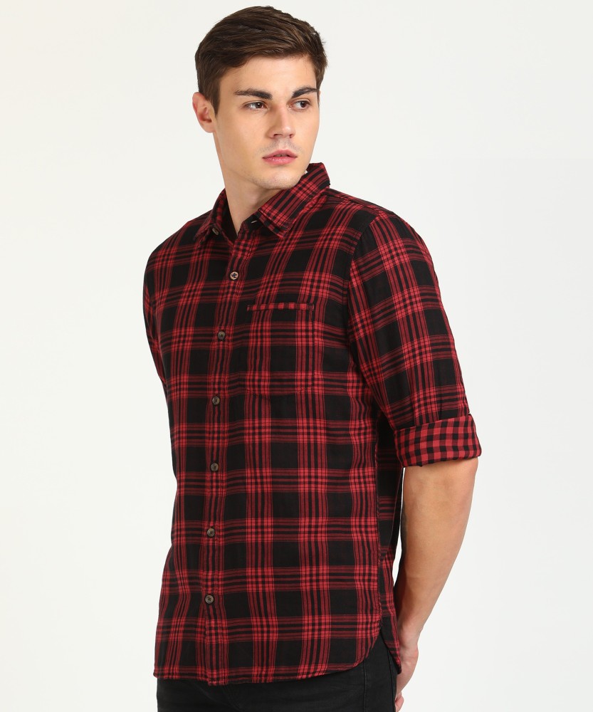 red and black check shirt flipkart