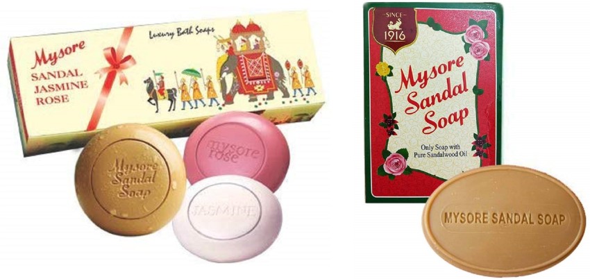 MYSORE Sandal, Jasmine And Rose Soap, 450g (Pack Of 3) AND Sandal