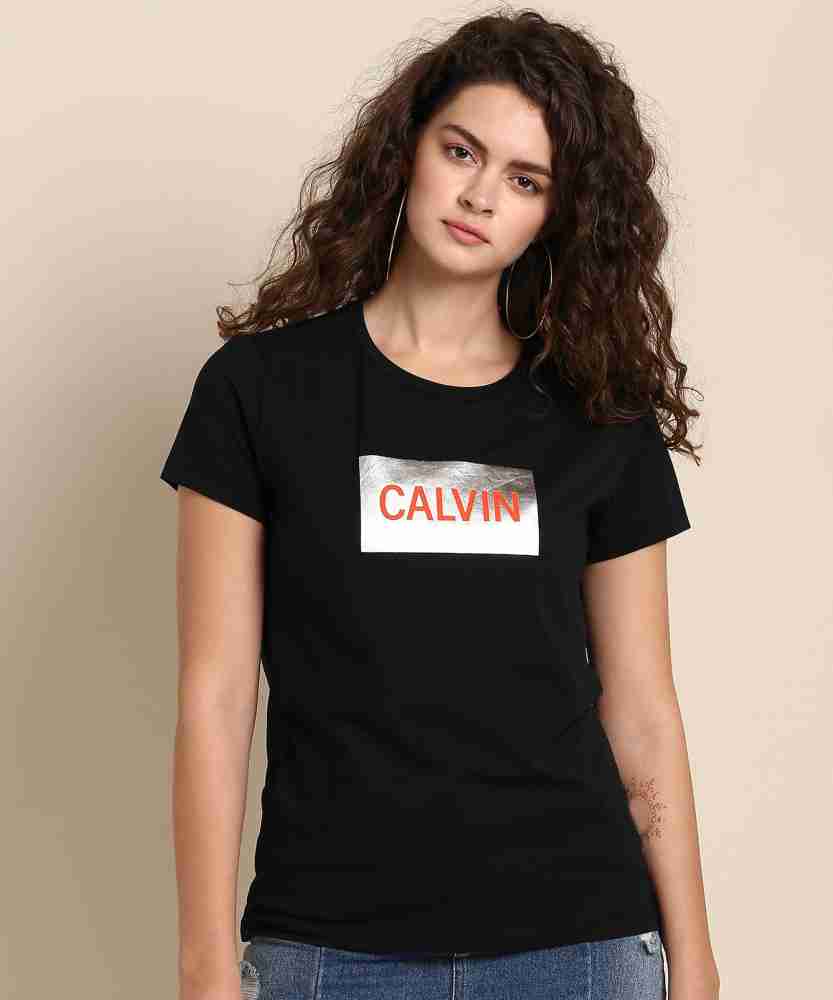 Calvin Klein Jeans Printed Women Round Neck Black T-Shirt - Buy Calvin Klein  Jeans Printed Women Round Neck Black T-Shirt Online at Best Prices in India