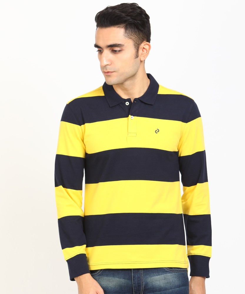 DENIZEN Striped Men Polo Neck Dark Blue, Yellow T-Shirt - Buy DENIZEN  Striped Men Polo Neck Dark Blue, Yellow T-Shirt Online at Best Prices in  India