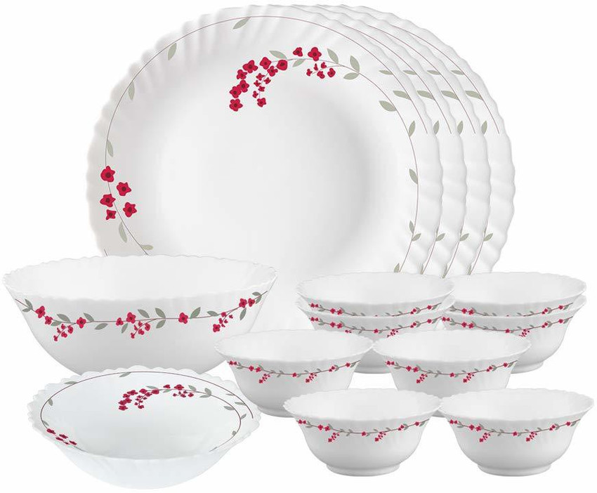 Larah by Borosil Pack of 14 Opalware Glass Dinner Set 14 Pcs White Dinner Set Price in India Buy Larah by Borosil Pack of 14 Opalware Glass Dinner Set 14 Pcs