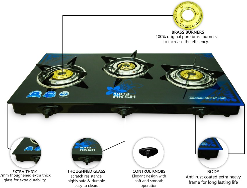 surya aksh gas stove 3 burner