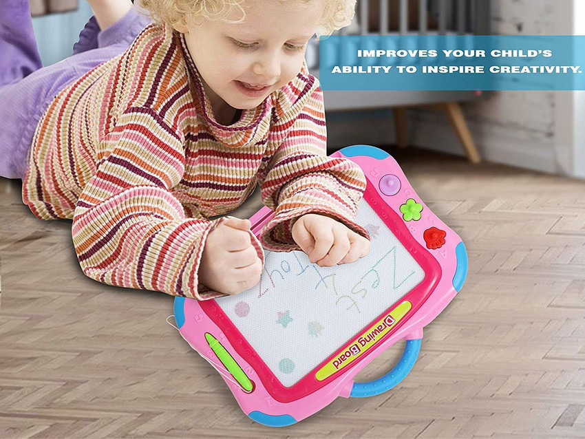 zest 4 toyz 2 in 1 Portable Magnetic Magic Drawing Board Easel with Pen for Kids Magic Doodle Drawing Pads for Children with Clips Education Toys for Toddlers 4 Colors Board with