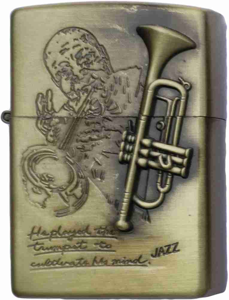 OG JTE Trumpet Print Petrol Cigarette Lighter Antique brass Pocket