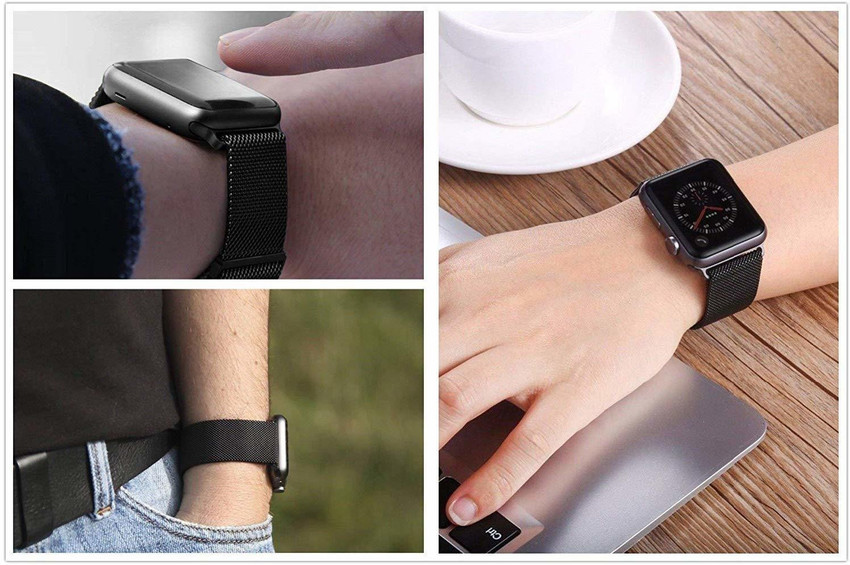 Shopwish Milanese Stainless Steel Loop Black Strap For Apple Watch