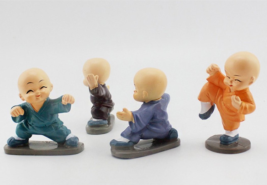 Shaolin kung fu boy resin miniature figurines stick Buddhist monk resin  figurines car decoration kids gift souvenir home decor