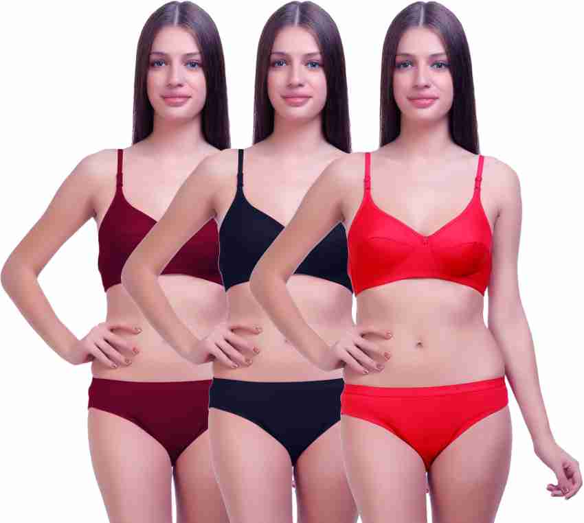 Buy Zivosis Women Black, Maroon, Red Solid Cotton Blend Pack Of 3