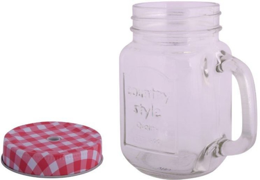 Mason Jar, with Straw & Lid, Red, Glass, 450 mL - Market 99