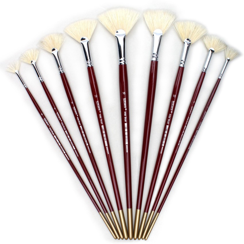 Oil Acrylic Paint Brushes Artist Fan Paint Brush Set Hog Bristle Long  Handle