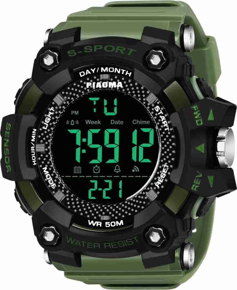 Piaoma 9092Green Digital Black Sports Waterproof Watch Digital