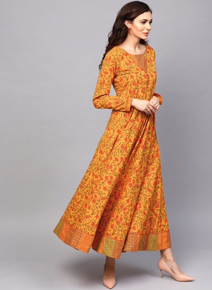 Aks mustard yellow printed maxi outlet dress