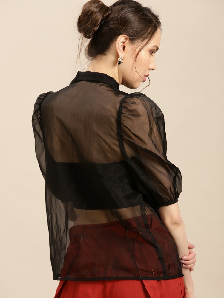 Transparent shirt with puff sleeves casual styled