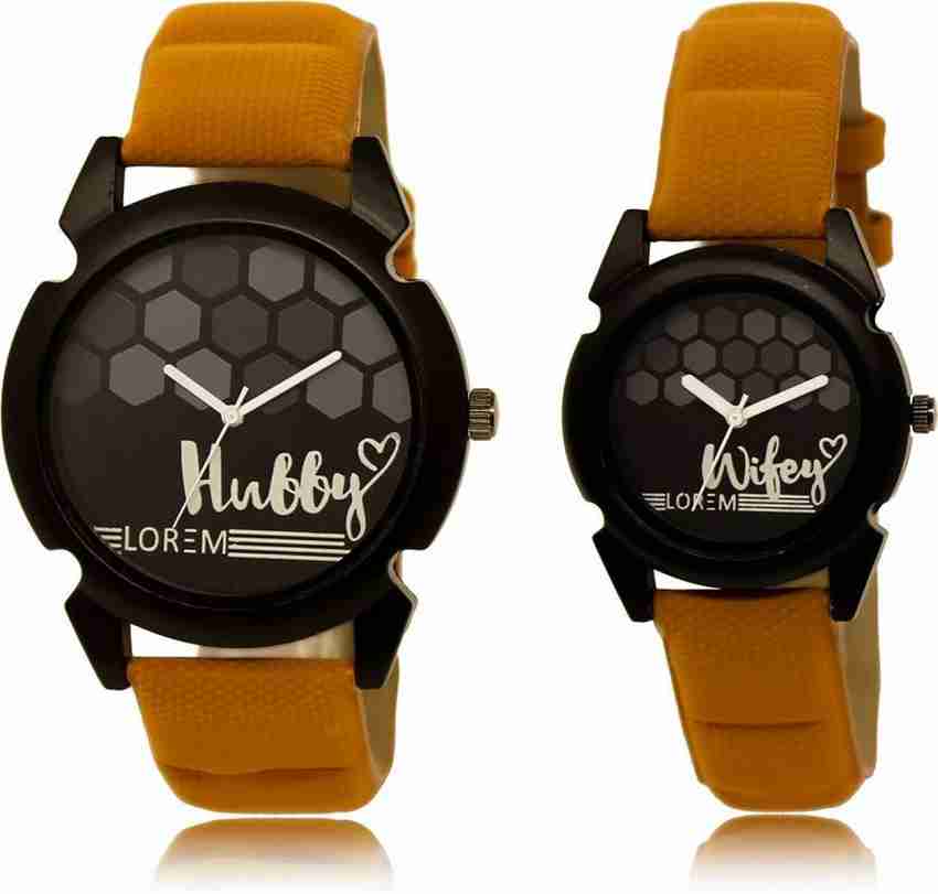 LOREM Couple Watches With Hubby Wifey Printed Dial Analog Watch