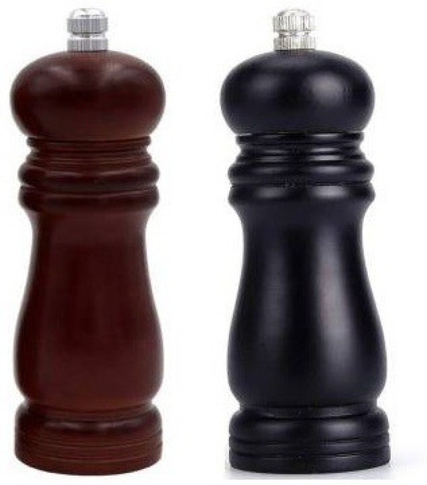 Pepper Mill and Salt Grinder Set, Oak Wooden Salt and Pepper Mills Shakers,  Ceramic Rotor with Strong Adjustable Coarseness Set of 2