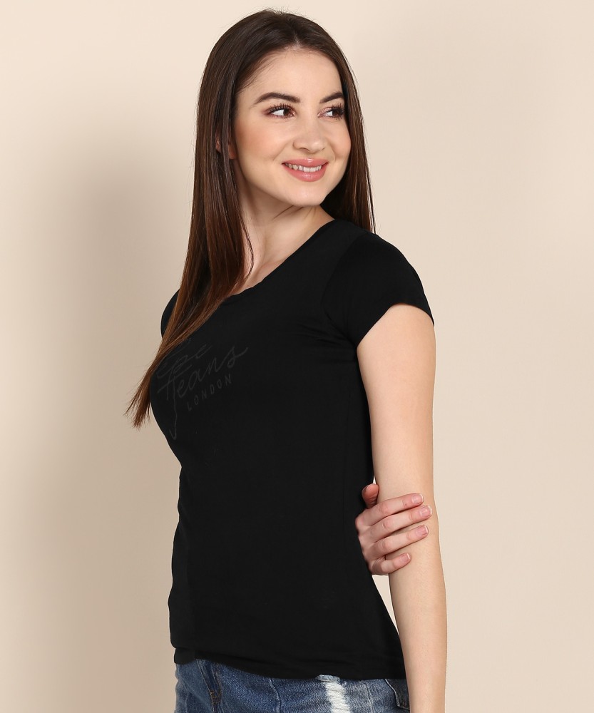 Pepe Jeans T-Shirt India Black Women Jeans Neck Pepe Women Online Black in Best Printed T-Shirt Round at Printed Prices - Neck Round Buy