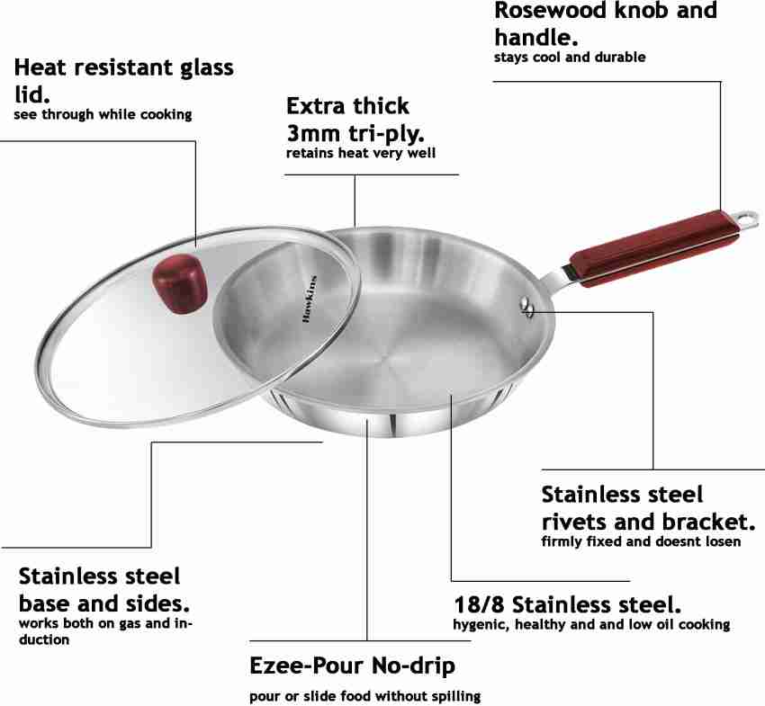 Hawkins Tri-Ply Stainless Steel Deep-Fry Pan with Glass Lid Silver (SSD15G) - 1.5 L