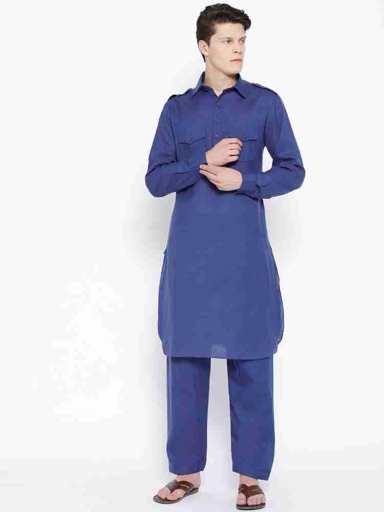 Buy online Royalblue Polyester Blend Kurta Pyjama Set from