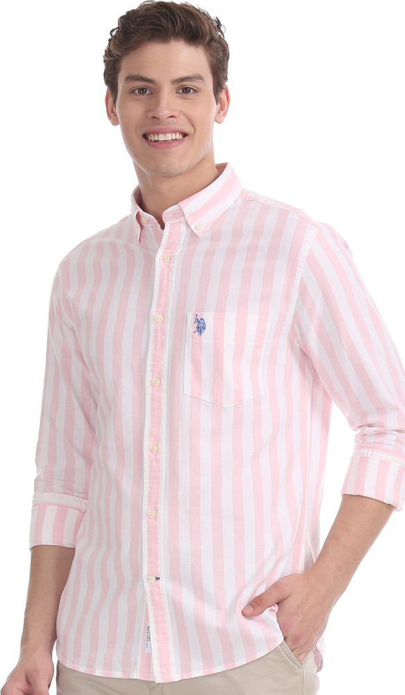 U.S. POLO ASSN. Men Striped Casual White Pink Shirt Buy U.S