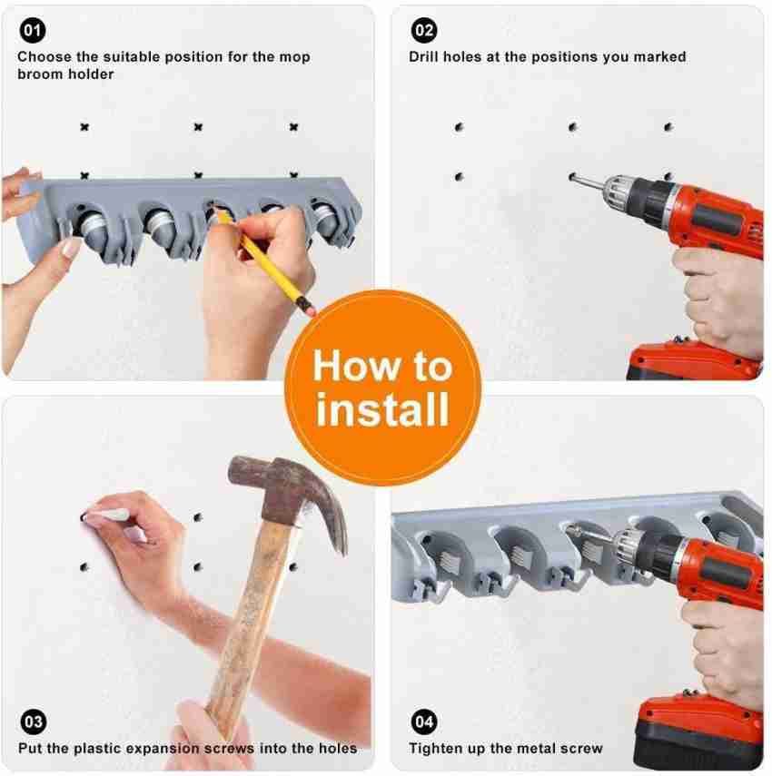 Mop Holder with Hooks Broom Holder Drilling & Nail-free Wall