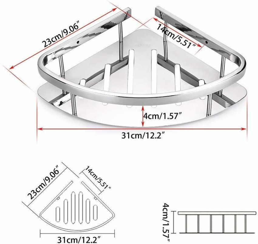 304 Grade Stainless Steel Double Layer Bathroom Corner Shelf Triangular  Wall Mount Chrome Finish Shelves for Bathroom Accessories