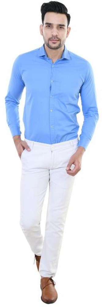 Blue Shirt Matching Pants | Blue shirt combination, Pants outfit men, White  pants men