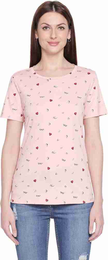 Honey By Pantaloons Printed Women Round Neck Pink T-Shirt - Buy Honey By Pantaloons  Printed Women Round Neck Pink T-Shirt Online at Best Prices in India