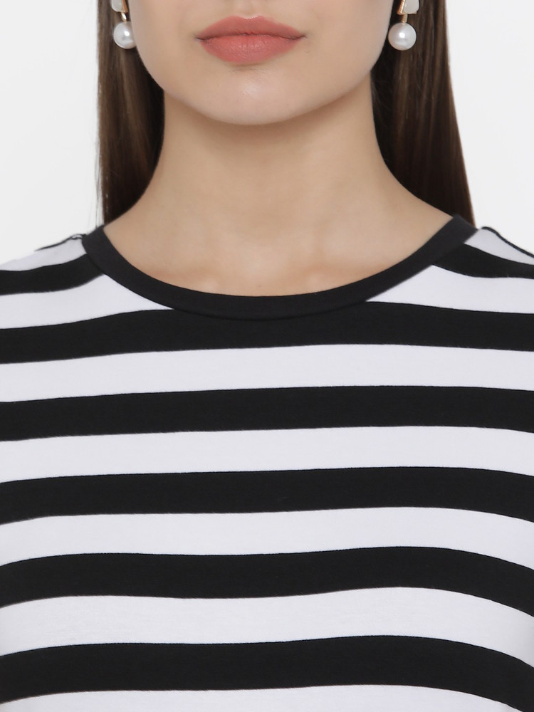 DOOR74 Striped Women Round Neck White Black T Shirt Buy DOOR74 Striped Women Round Neck White Black T Shirt Online at Best Prices in India Flipkart
